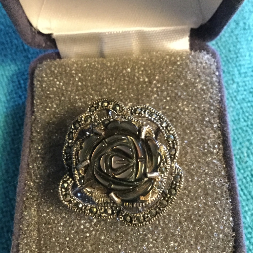 Vintage Marcasite Floral Ring Sterling Silver 6